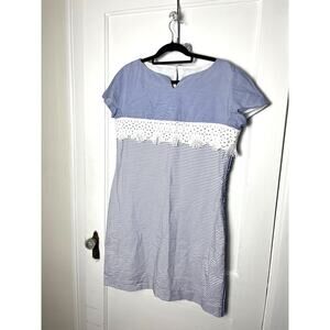 Vilagallo Women's Blue White Striped Fringe Cap Sleeve Sheath Dress 44 / 10